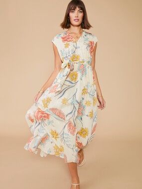 Hallie Midi Dress Clara Starry Floral Cream L